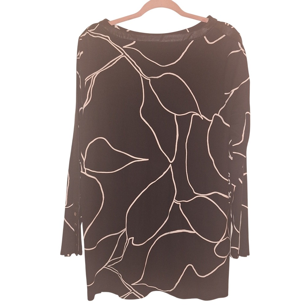 Chico's Women's Size 3 (XL) Ponte Faux Leather Inset Print Tunic Blouse Shirt - Picture 2 of 5